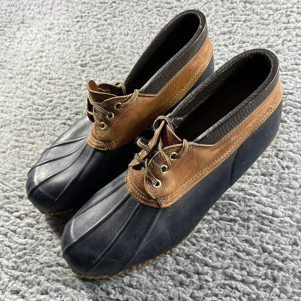 Eddie Bauer Men's Duck Boots Brown Leather Navy Rubber Waterproof Size 13